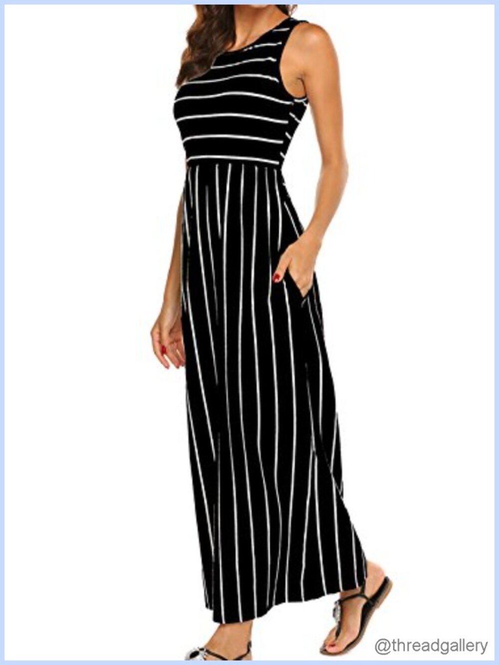Sleeveless Striped Maxi Dress with Pockets Casual Flowy